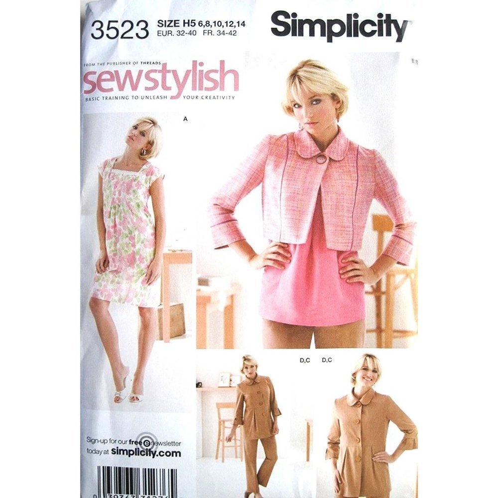 Simplicity Sewing Patternβ 3523 Dress Top Jacket Slim Pants Misses Size 6-14